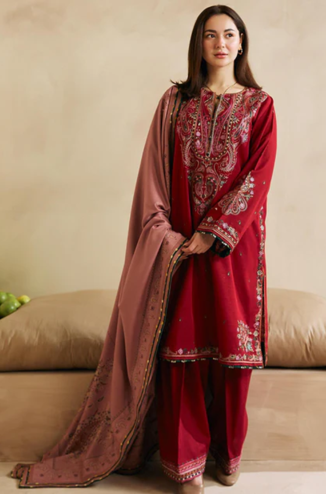 Coco By Zara Shahjahn - 3 Piece-Dhanak Embroidered Suit - SB0179