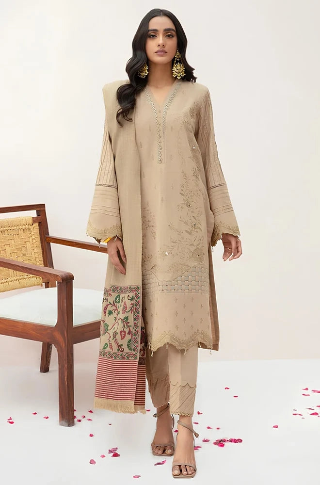 3PC Dhanak Embroidered Shirt With Dhanak Printed Dupatta and Trouser - SS0963