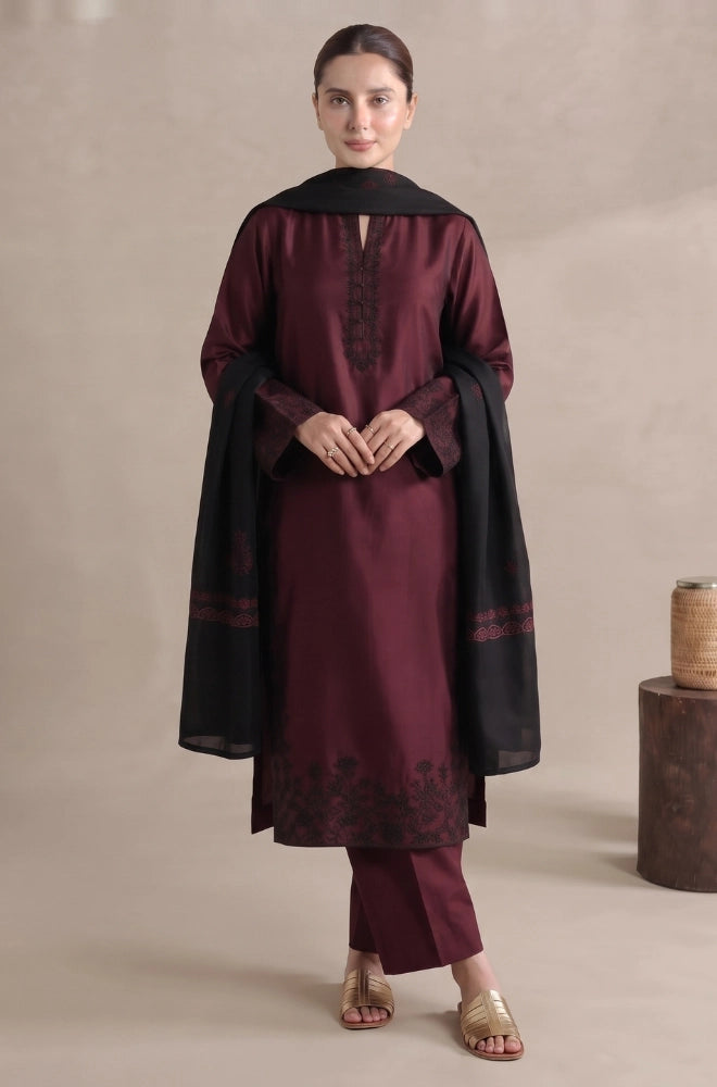 Shahijora - 3PC Dhanak Embroidered Shirt With Chiffon Dupatta - SS01182