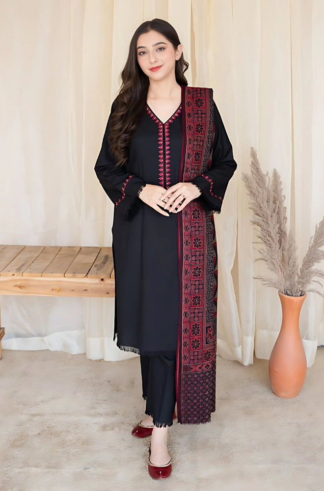 Asling - Winter 3PC Dhanak Embroidered Suit- SS0014