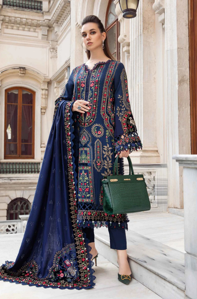 Maria B- 3 Piece - Dhanak Embroidered Suit- SRZ0098