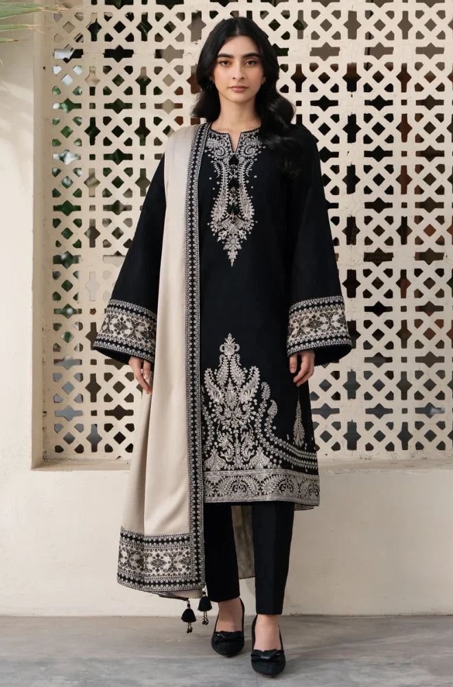Jazmin - 3PC Dhanak Embroidered Shirt With Wool Embroidered Dupatta and Trouser - SS01003