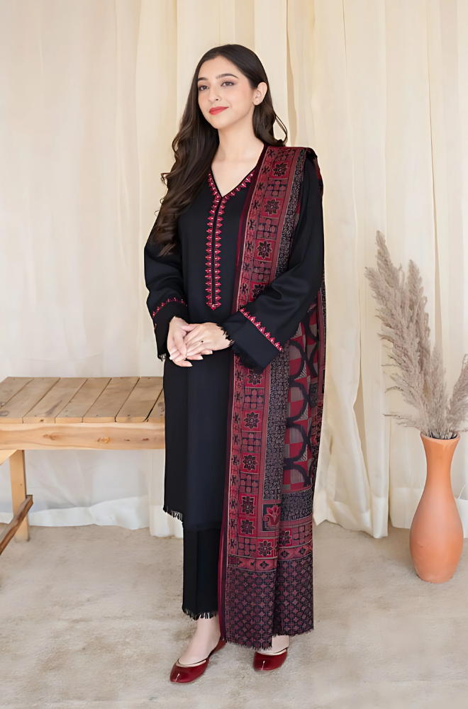 Asling - Winter 3PC Dhanak Embroidered Suit- SS0014