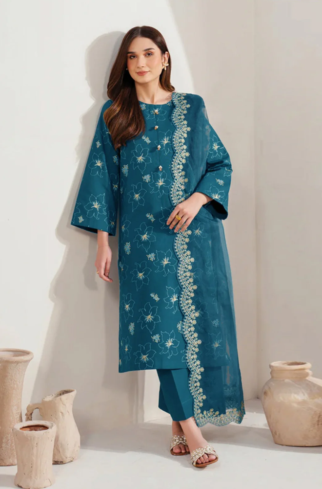 ETHNIC- 3PC Lawn Embroidered Suit - SS0404