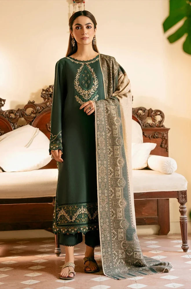 Izel - 3PC Dhanak Embroidered Shirt With Wool Printed Dupatta and Trouser - SS01006