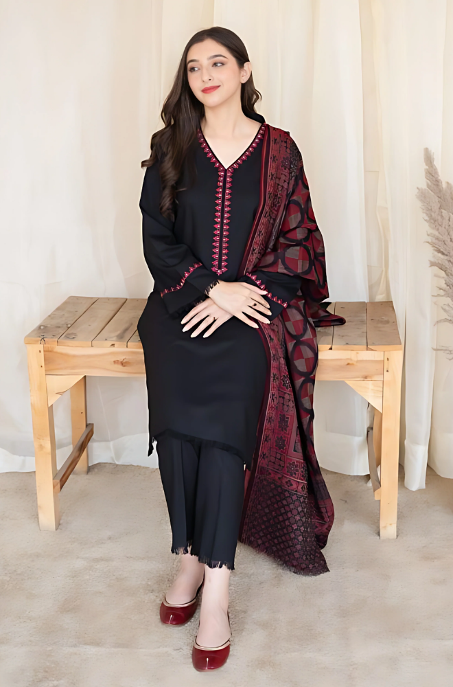 Asling - Winter 3PC Dhanak Embroidered Suit- SS0014