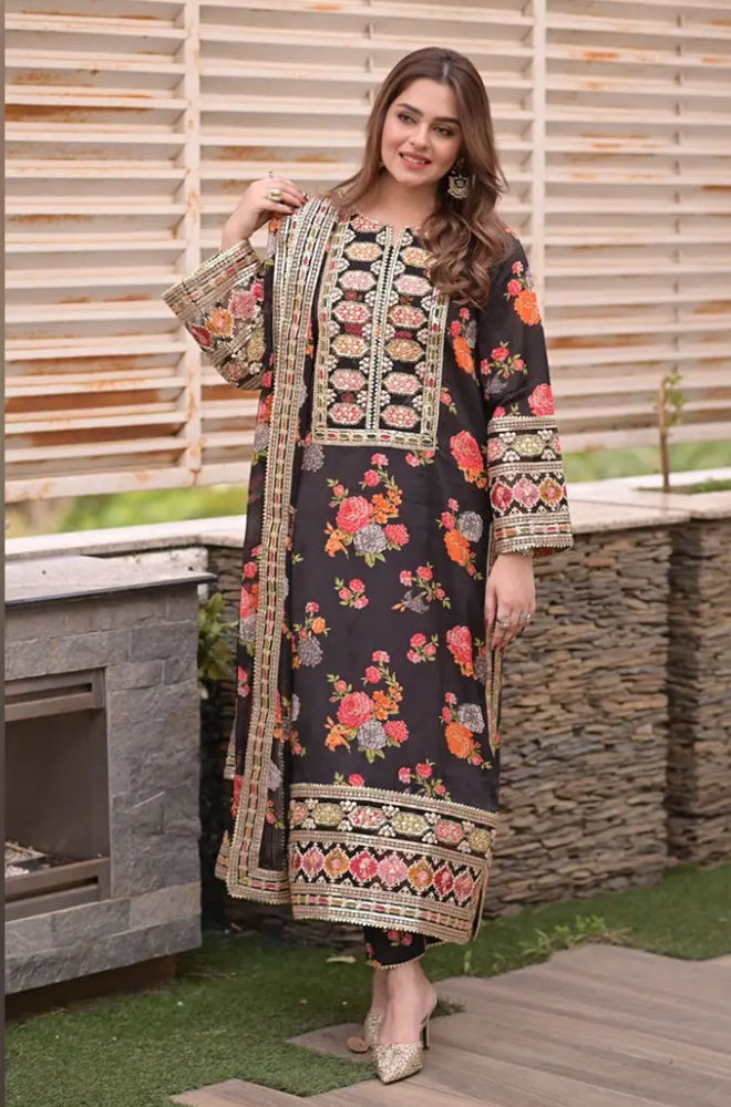 Fiona Dilara - Winter 3PC Silk Digital Printed Dress - SS0549