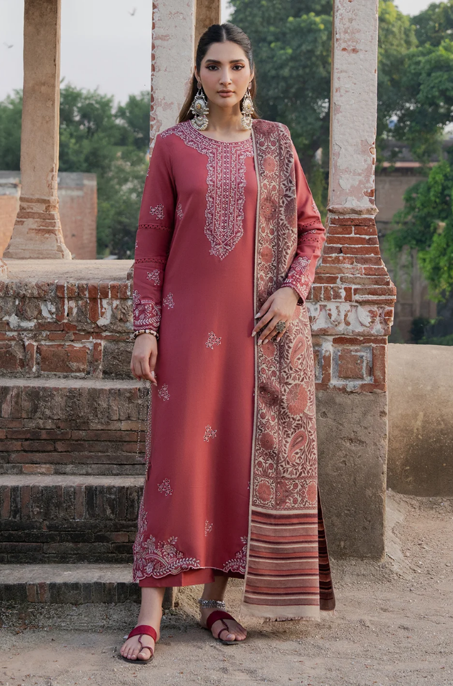 Izel - 3PC Dhanak Embroidered Shirt With Wool Printed Dupatta and Trouser - SS01011