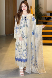 Preet Pret - 3PC Chikankari Embroidered Lawn Shirt With Monar Dupatta and Trouser - SS01013