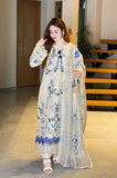 Preet Pret - 3PC Chikankari Embroidered Lawn Shirt With Monar Dupatta and Trouser - SS01013