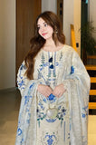 Preet Pret - 3PC Chikankari Embroidered Lawn Shirt With Monar Dupatta and Trouser - SS01013