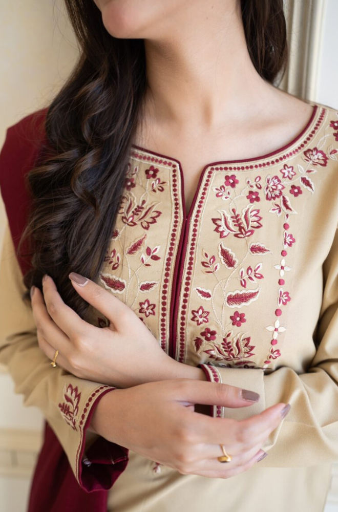 Asling - 3 Piece - Dhanak Embroidered Shirt - SHU064