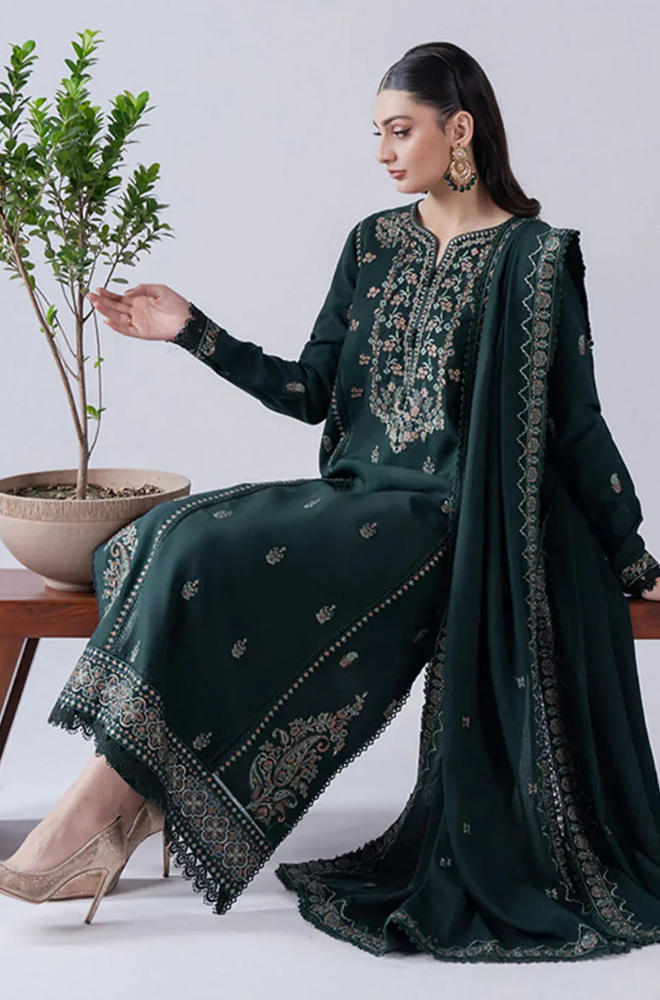 Asim Jofa - Winter 3PC Dhanak Embroidered Suit - SS0451
