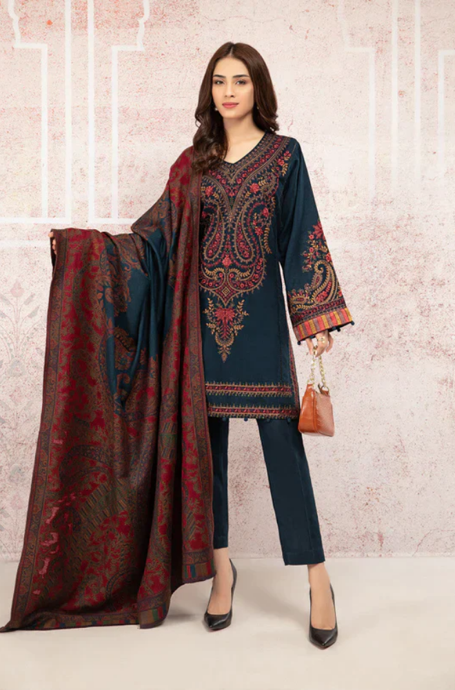 Sapphire - 3PC Dhanak Embroidered Suit - SB0144