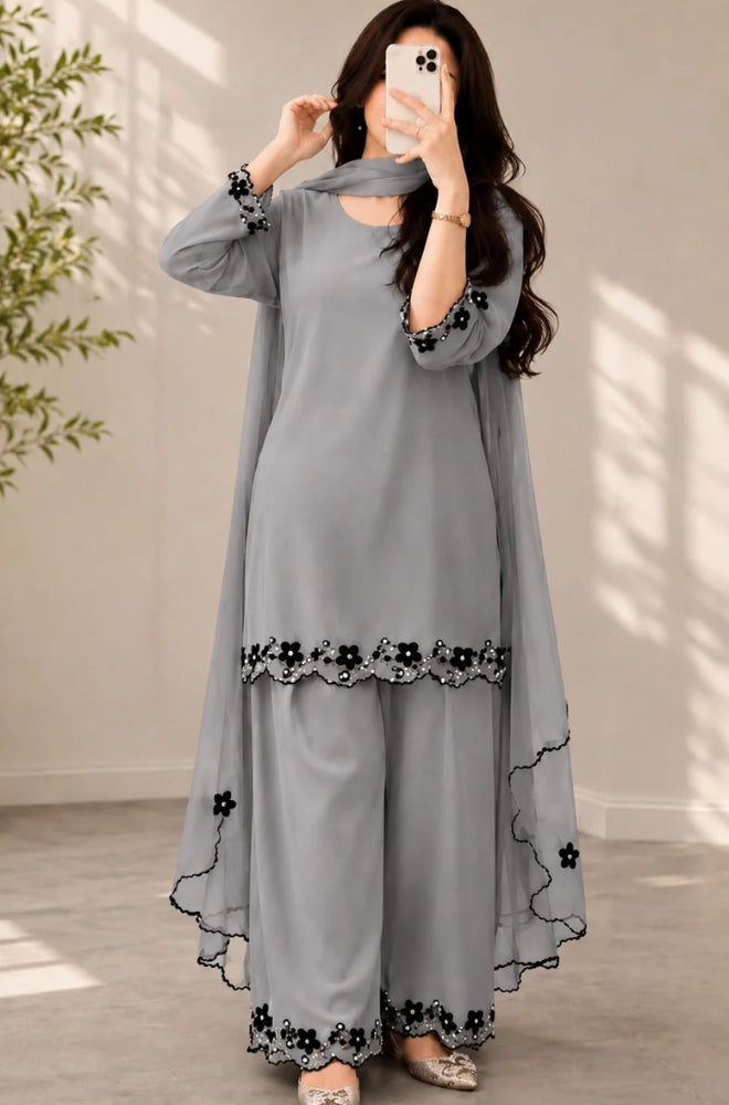 3PC Lawn Embroidered Shirt With Chiffon Embroidered Dupatta and Trouser - SS0930