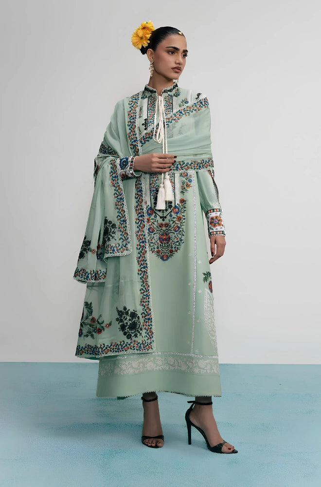 Jugnu - 3PC Dhanak Embroidered Shirt With Chiffon Embroidered Dupatta and Trouser - SS01060