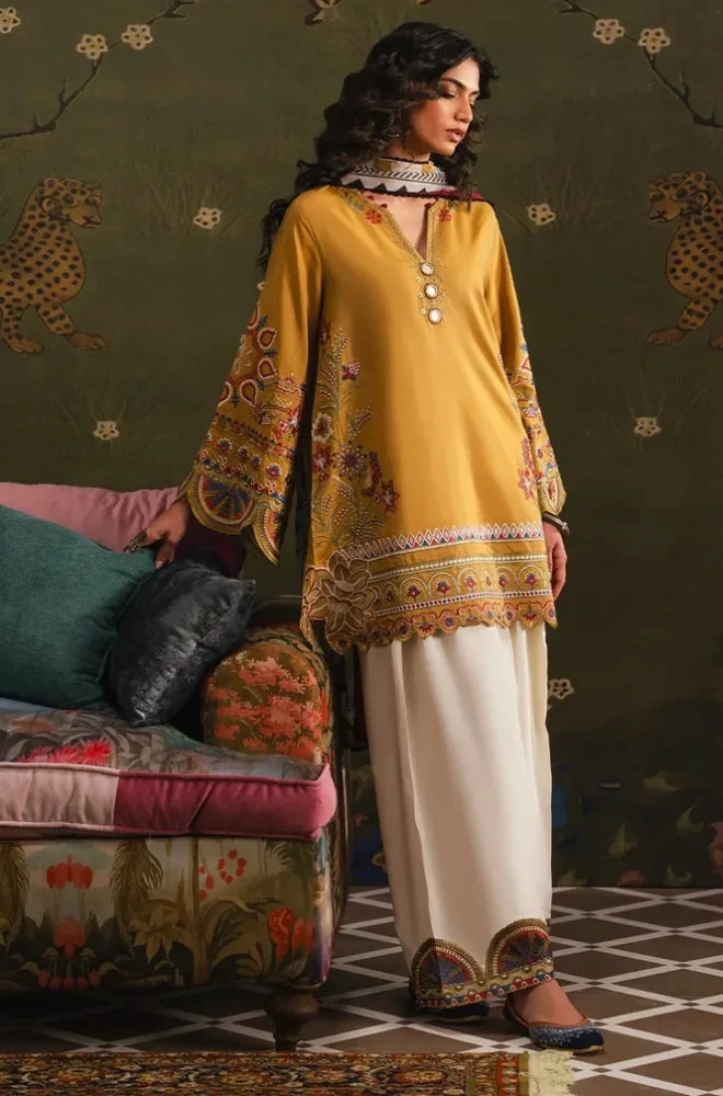 Safinaz - 3PC Dhanak Embroidered Shirt With Wool Printed Dupatta and Trouser - SS01091