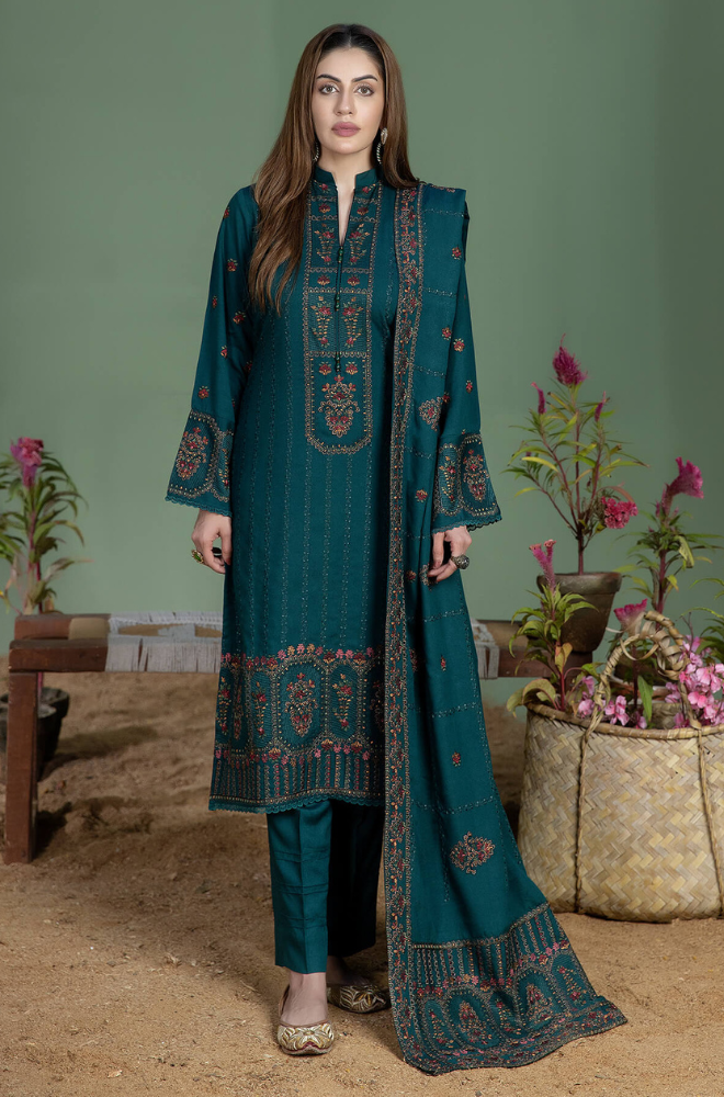 Mohagni- 3 Piece - Dhanak Embroidered Suit - SU0073