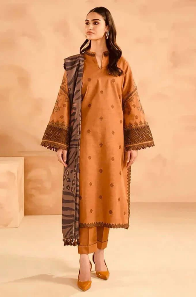 NishatLinen - Winter 3PC Dhanak Embroidered Suit - SS0088
