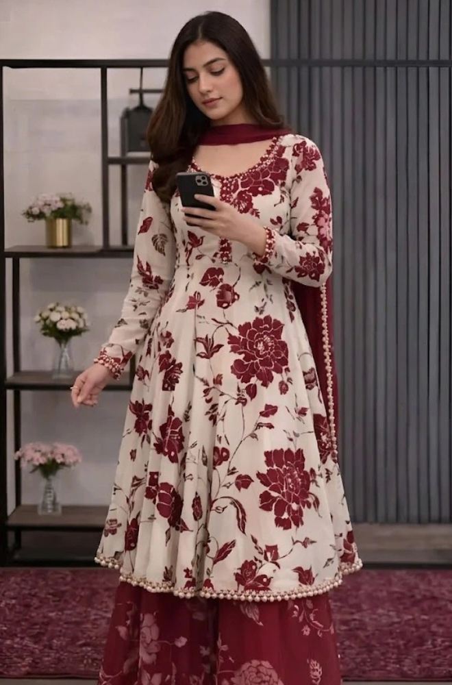 3PC Lawn Maxi Style Printed Dress - SS0833