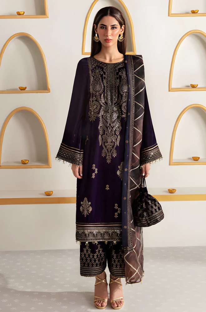 Jazmine -Winter 3PC Velvet Embroidered Suit - SS0586