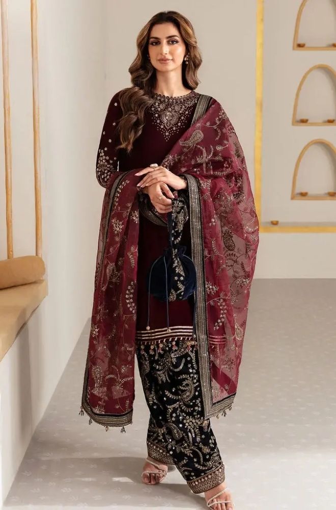 JAZMIN - Winter 3PC Velvet Embroidered Suit - SS0465