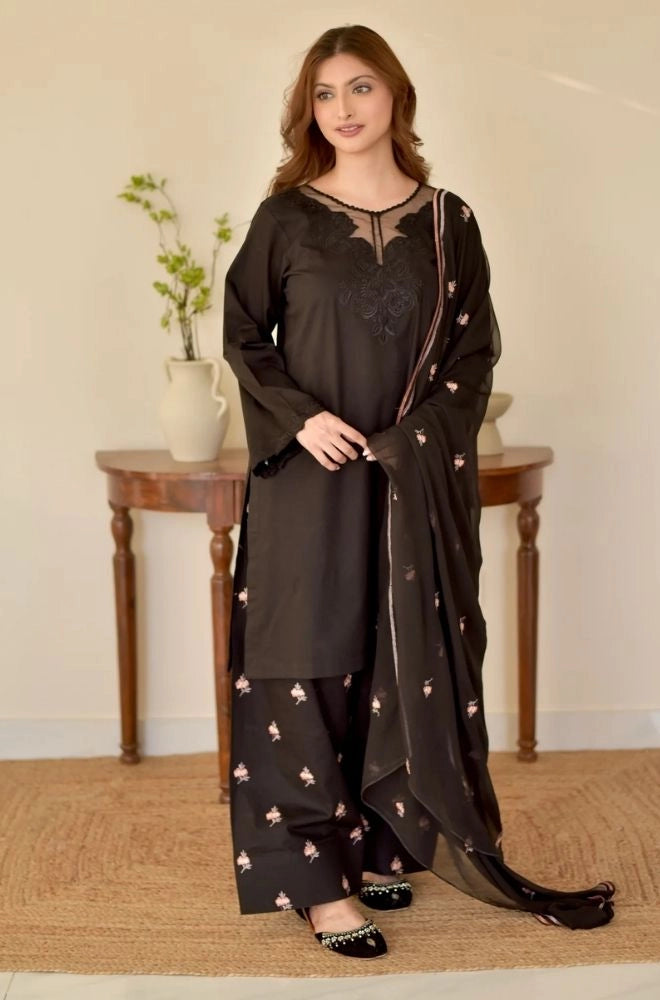 PEMBERLEY - 3PC Summer Lawn Embroidered Shirt with Chiffon Embroidered Dupatta and Trouser - SS0788
