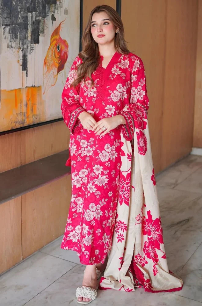 Limelight - 3PC Karandi Printed Shirt With Karandi Printed Dupatta and Trouser - SS0940