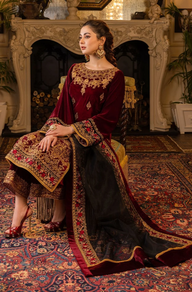 Asim Jofa - 3 Piece - Velvet Embroidered Suit - SB0165