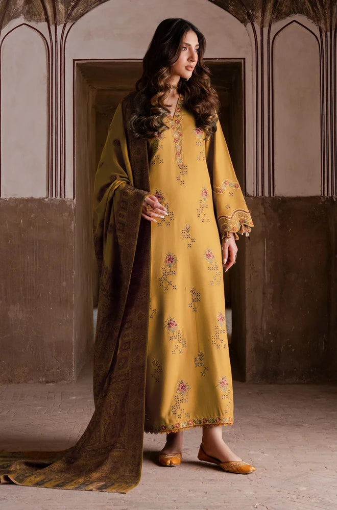 Izel - 3PC Dhanak Embroidered Shirt With Wool Printed Dupatta and Trouser - SS01025