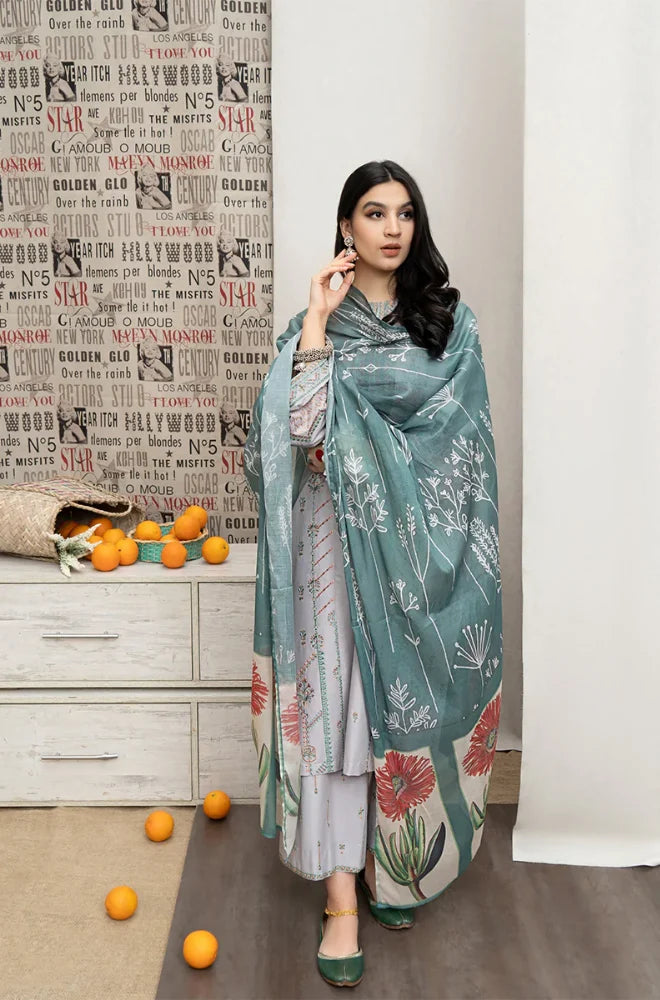 Urge - 3PC Dhanak Embroidered Shirt with Pashmina Printed Dupatta and Trouser - SS0864