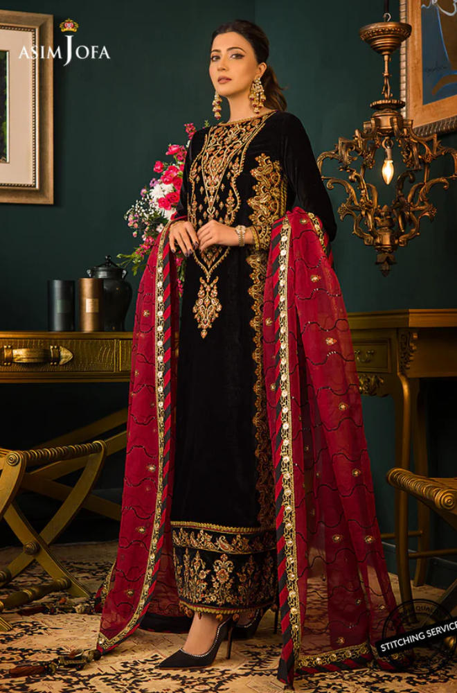 Asim Jofa -Winter 3PC Velvet Embroidered Suit - SS0563