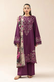 Beechtree - 3PC Dhanak Embroidered Shirt With Chiffon Printed Dupatta and Trouser - SS01030
