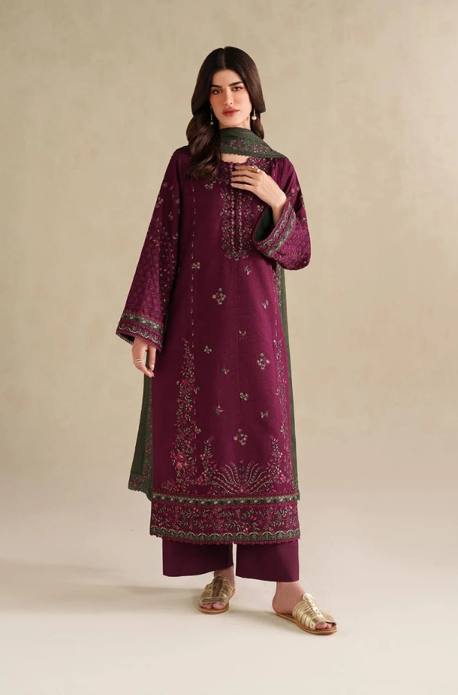 Iznik - 3PC Dhanak Embroidered Shirt With Dhanak Embroidered Dupatta and Trouser - SS01195