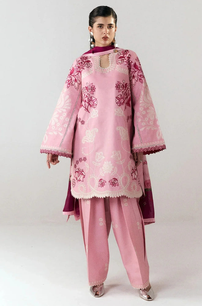 Jugnu by Hussain Rehar - 3PC Dhanak Embroidered Shirt With Chiffon Printed Dupatta and Trouser - SS01029