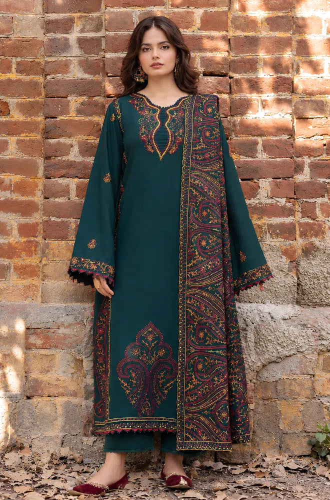Hum Dum - 3PC Dhanak Embroidered Shirt With Printed Dupatta and Trouser - SS01194
