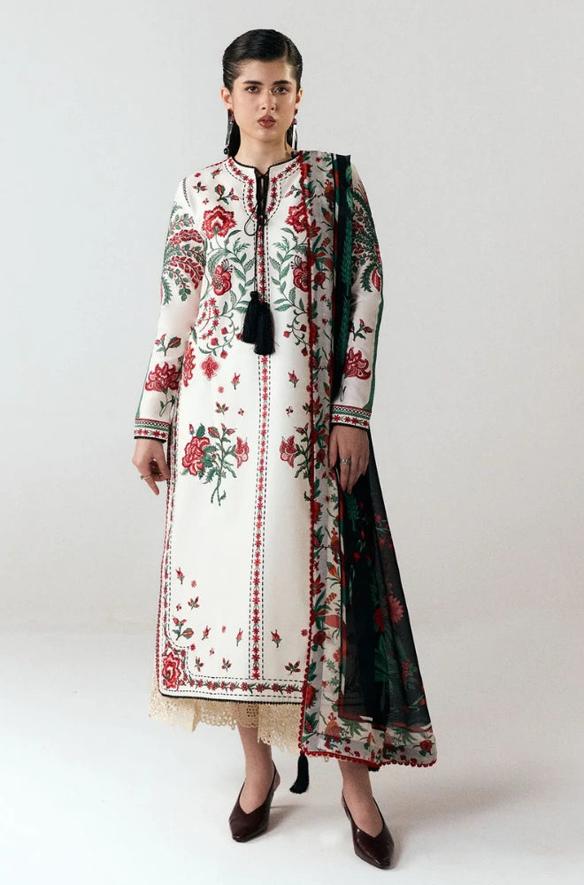 Jugnu by Hussain Rehar - 3PC Dhanak Embroidered Shirt With Chiffon Printed Dupatta and Trouser - SS01031