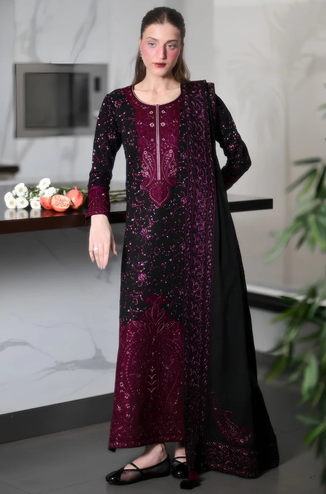 Zaib - 3PC Dhanak Embroidered Shirt Dhanak Embroidered Dupatta and Trouser - SS01196