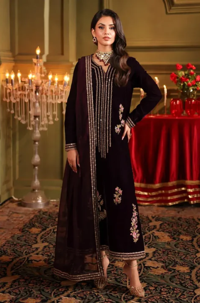 Jazmine - Winter 3PC Velvet Embroidered Suit - SS0583