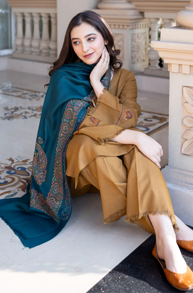 Asling - Winter 3PC Dhanak Embroidered Suit - SS0410