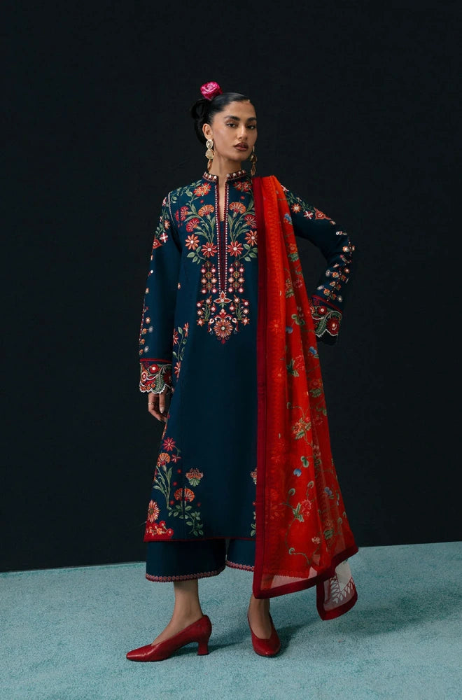 Hussain Rehar - 3PC Dhanak Embroidered Shirt With Chiffon Printed Dupatta and Trouser - SS01033
