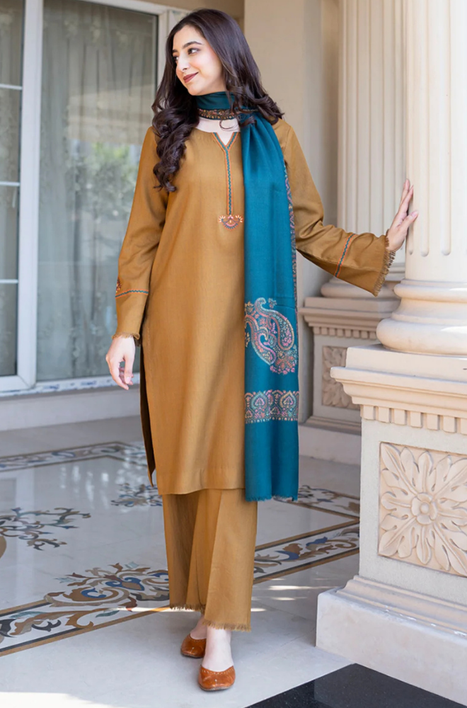 Asling - Winter 3PC Dhanak Embroidered Suit - SS0410