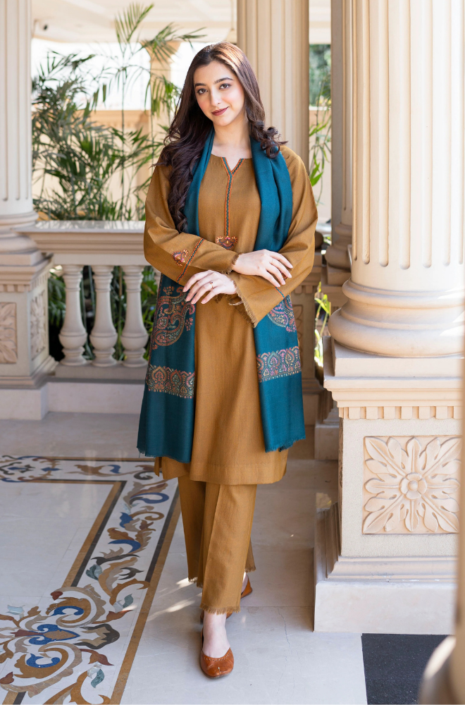 Asling - Winter 3PC Dhanak Embroidered Suit - SS0410
