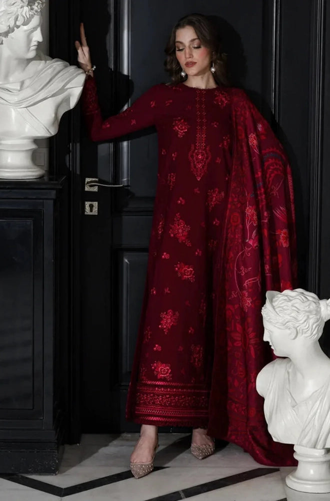 Zaib - 3PC Dhanak Embroidered Shirt With Wool Printed Dupatta and Trouser - SS01038