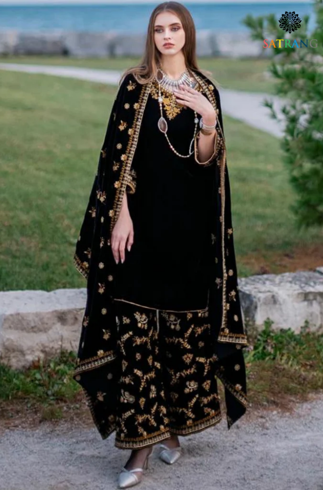 Asim Jofa -Winter 3PC Velvet Embroidered Suit - SS0562