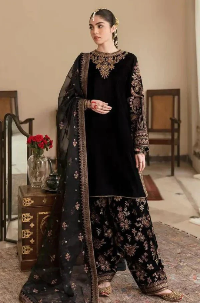 Boraque - Winter 3PC Velvet Embroidered Suit - SS0167