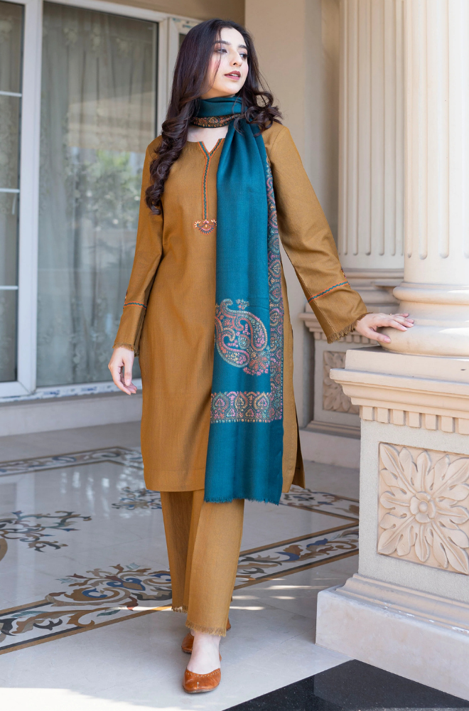 Asling - Winter 3PC Dhanak Embroidered Suit - SS0410