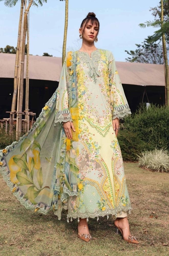Maria B - 3PC Lawn Printed Shirt with Lawn Printed Dupatta and Trouser - SS0845