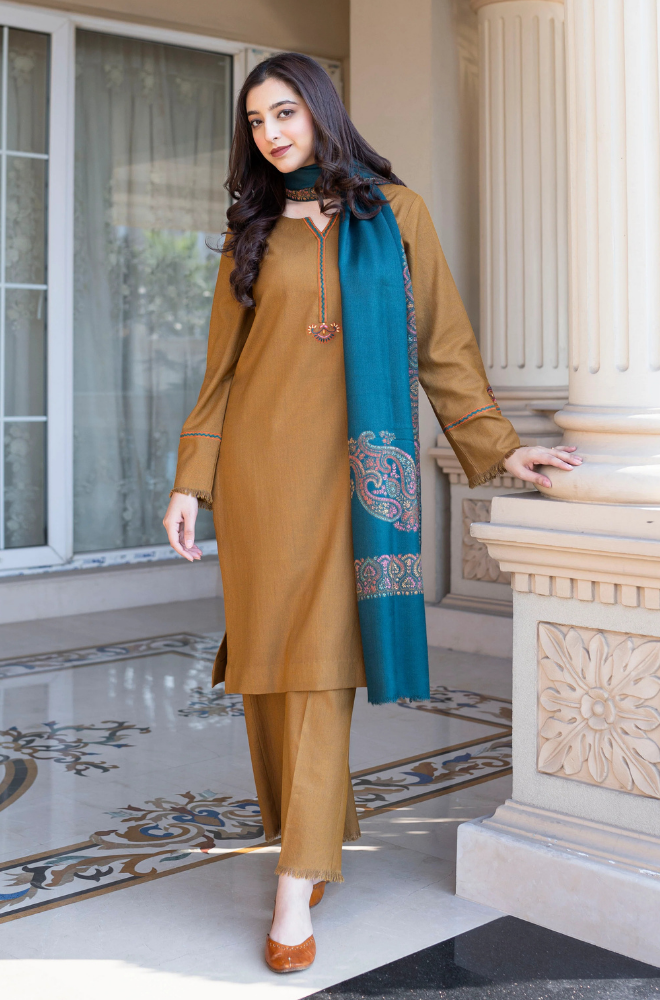 Asling - Winter 3PC Dhanak Embroidered Suit - SS0410