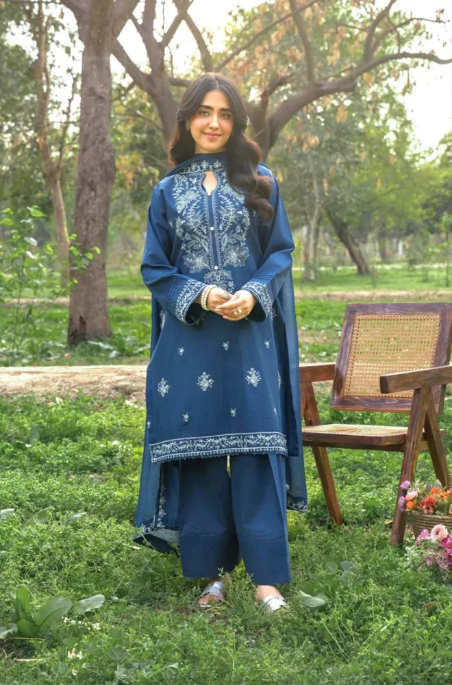 Panache - 3PC Dhanak Embroidered Shirt With Chiffon Embroidered Dupatta and Trouser - SS0909
